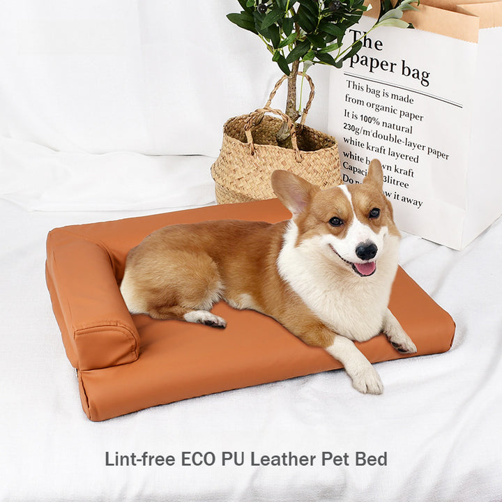Lint-free Soft Waterproof ECO PU Leather Pet Sofa Luxury Dog Bed