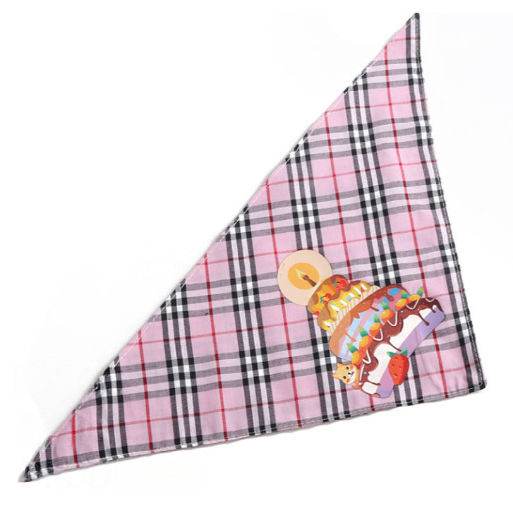 Birthday Party Double Side Plaid Triangle Towel Saliva Pet Bib
