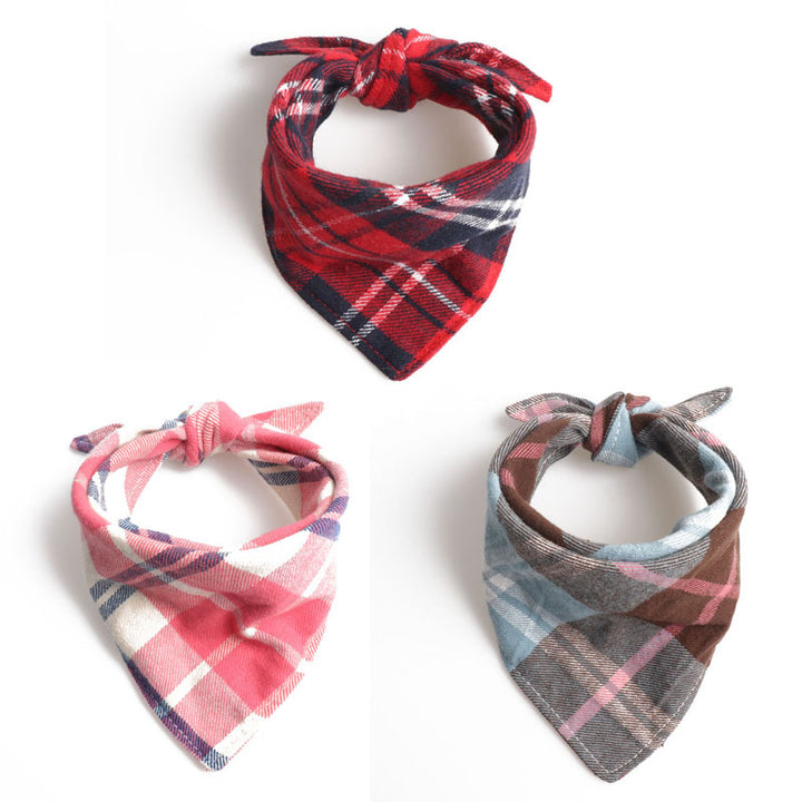 Plaid Triangle Saliva Towel Pet Bib Double Layer Thick Scarf