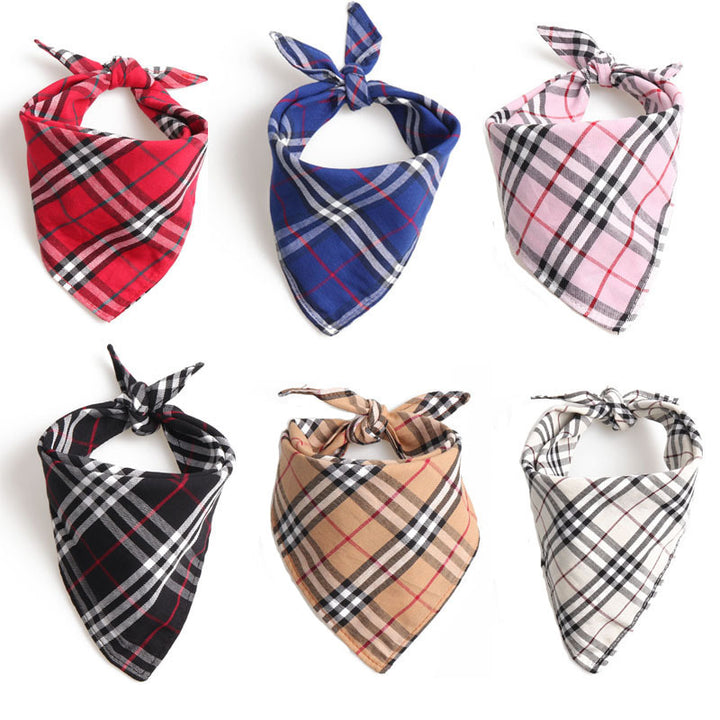Lace-up Multicolor Plaid Triangle Saliva Towel Pet Bib Scarf