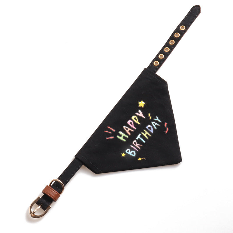 Happy Birthday PU Leather Pet Dog Cat Collar Saliva Bib Scarf