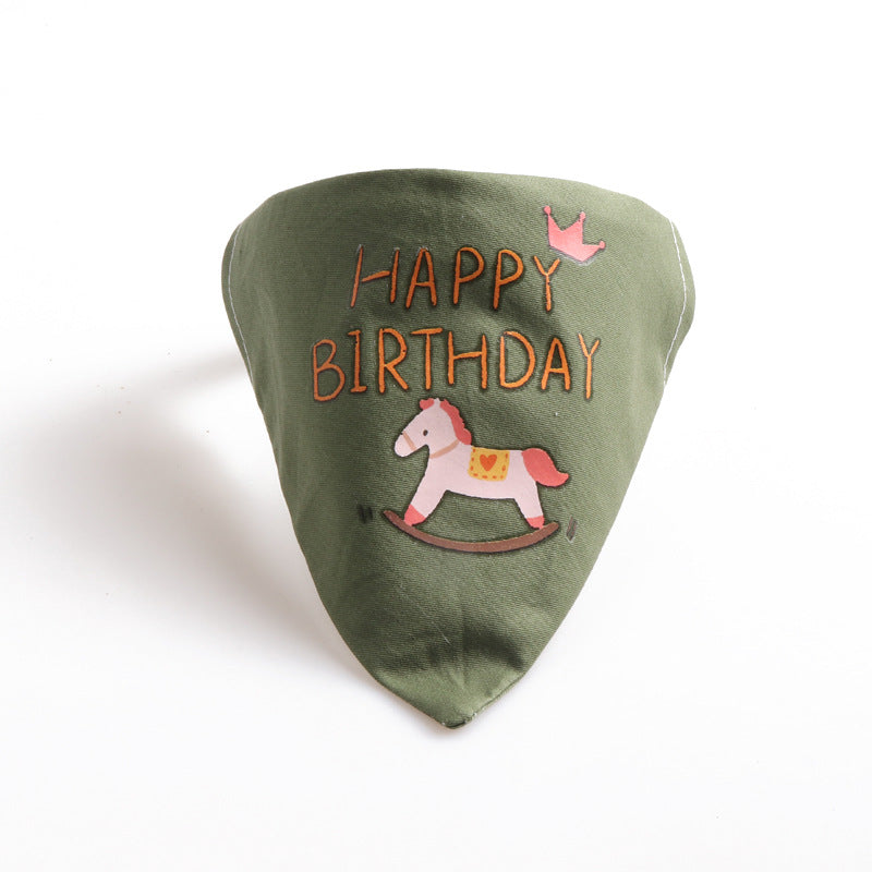 Happy Birthday PU Leather Pet Dog Cat Collar Saliva Bib Scarf