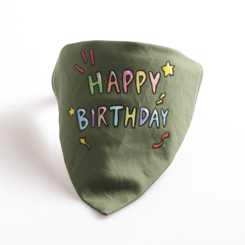 Happy Birthday PU Leather Pet Dog Cat Collar Saliva Bib Scarf