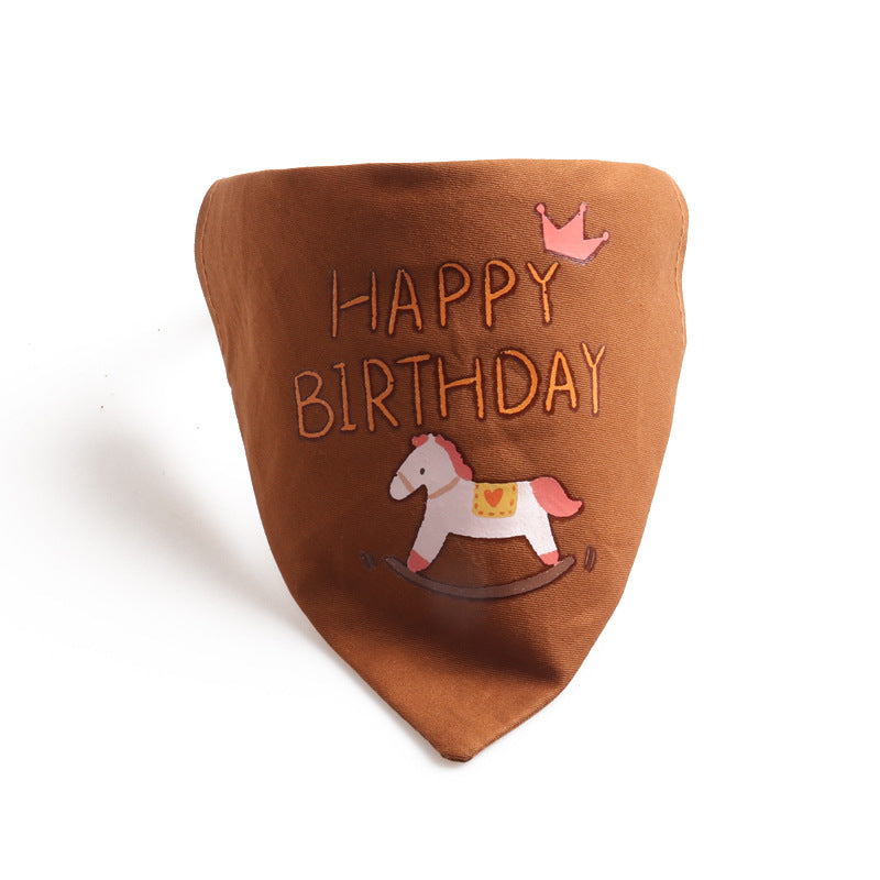 Happy Birthday PU Leather Pet Dog Cat Collar Saliva Bib Scarf