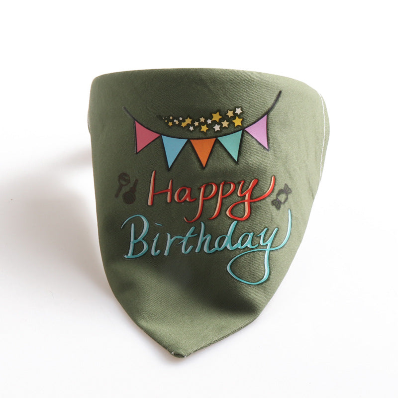 Happy Birthday PU Leather Pet Dog Cat Collar Saliva Bib Scarf
