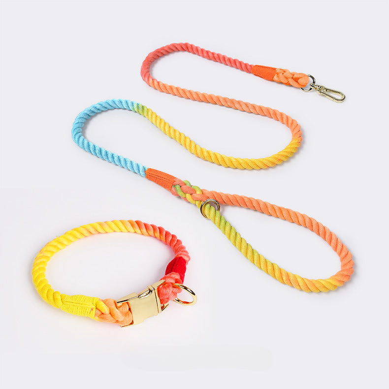 Hand-woven Cotton Nautical Knot Collar Dog Anti-Pull Leash Set