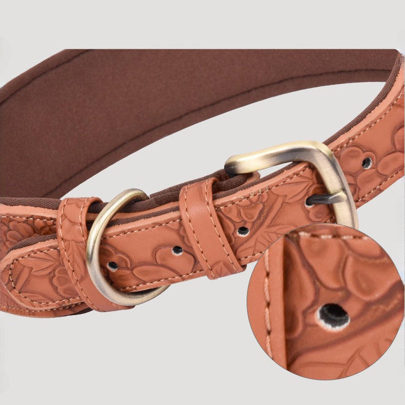 Embossed PU Leather Soft Sponge Lining Adjustable Pet Dog Collar