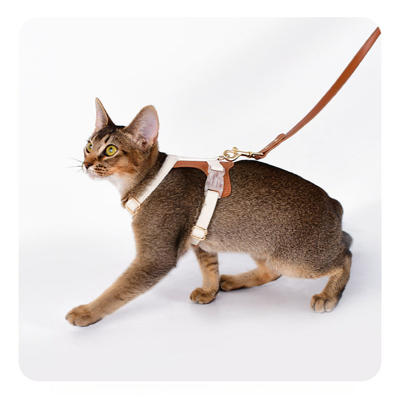 Soft Leather Comfortable No Choking Step-in Pet Harness Leash Set
