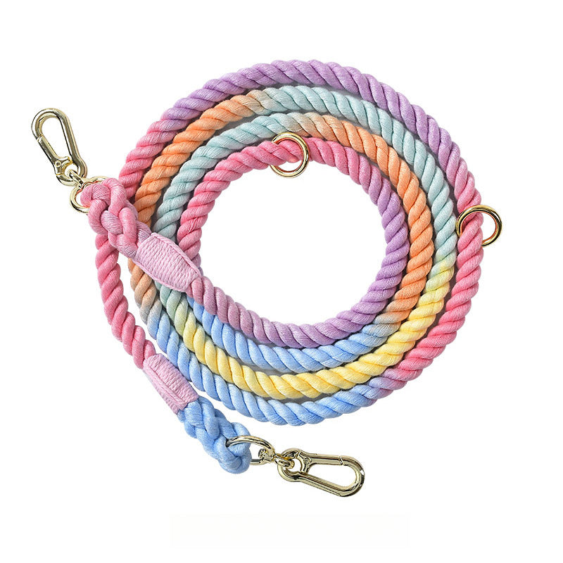 Woven Cotton Rope Multi-functional Pet Double Leash Waist Runing Leash