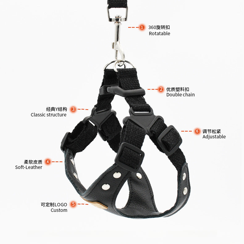 Soft PU Leather Dog Pet Comfortable No Choking Harness Leash Set