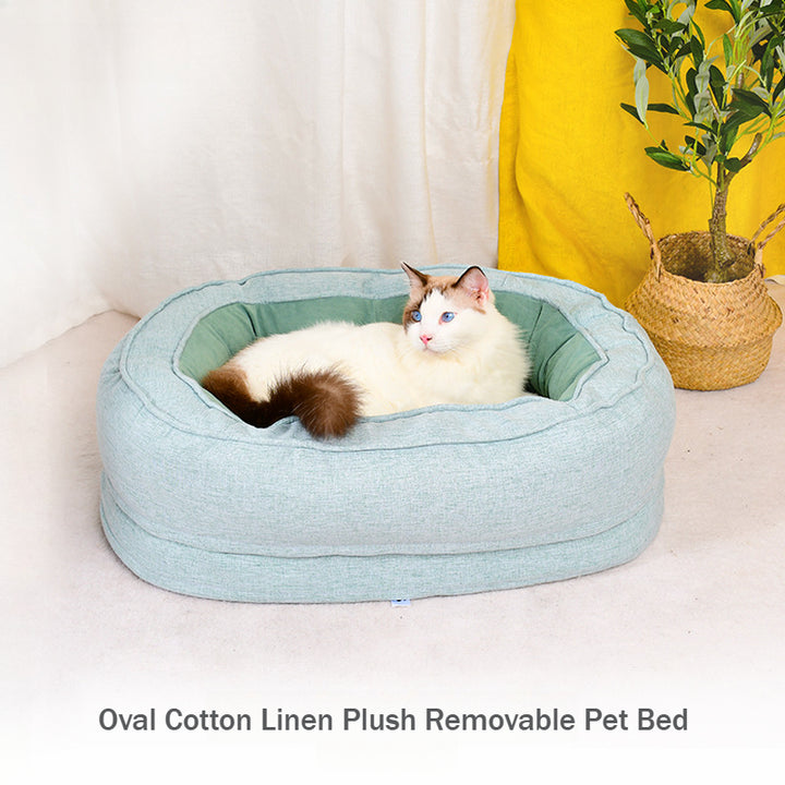 Universal Oval Cotton Linen Plush Removable Pet Pad Cats Bed