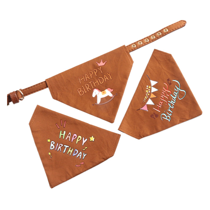 Happy Birthday PU Leather Pet Dog Cat Collar Saliva Bib Scarf