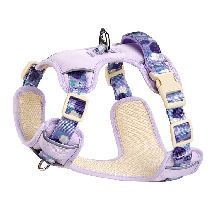 Printed Strap Breathable Reflective Pet Dog Harness Leash Set