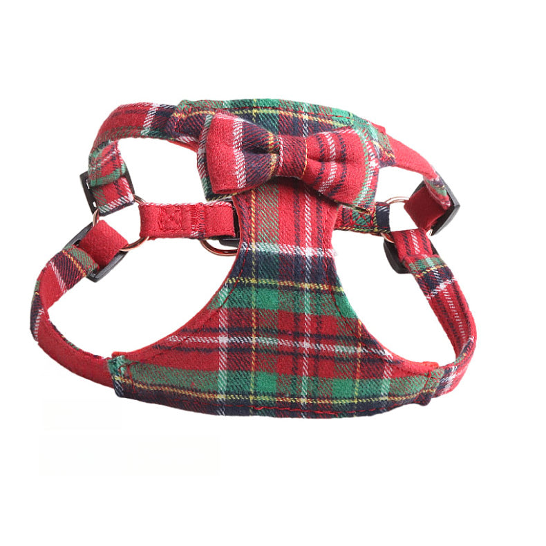 Christmas Red Green Plaid Pet Dog No Choking Harness Leash Set