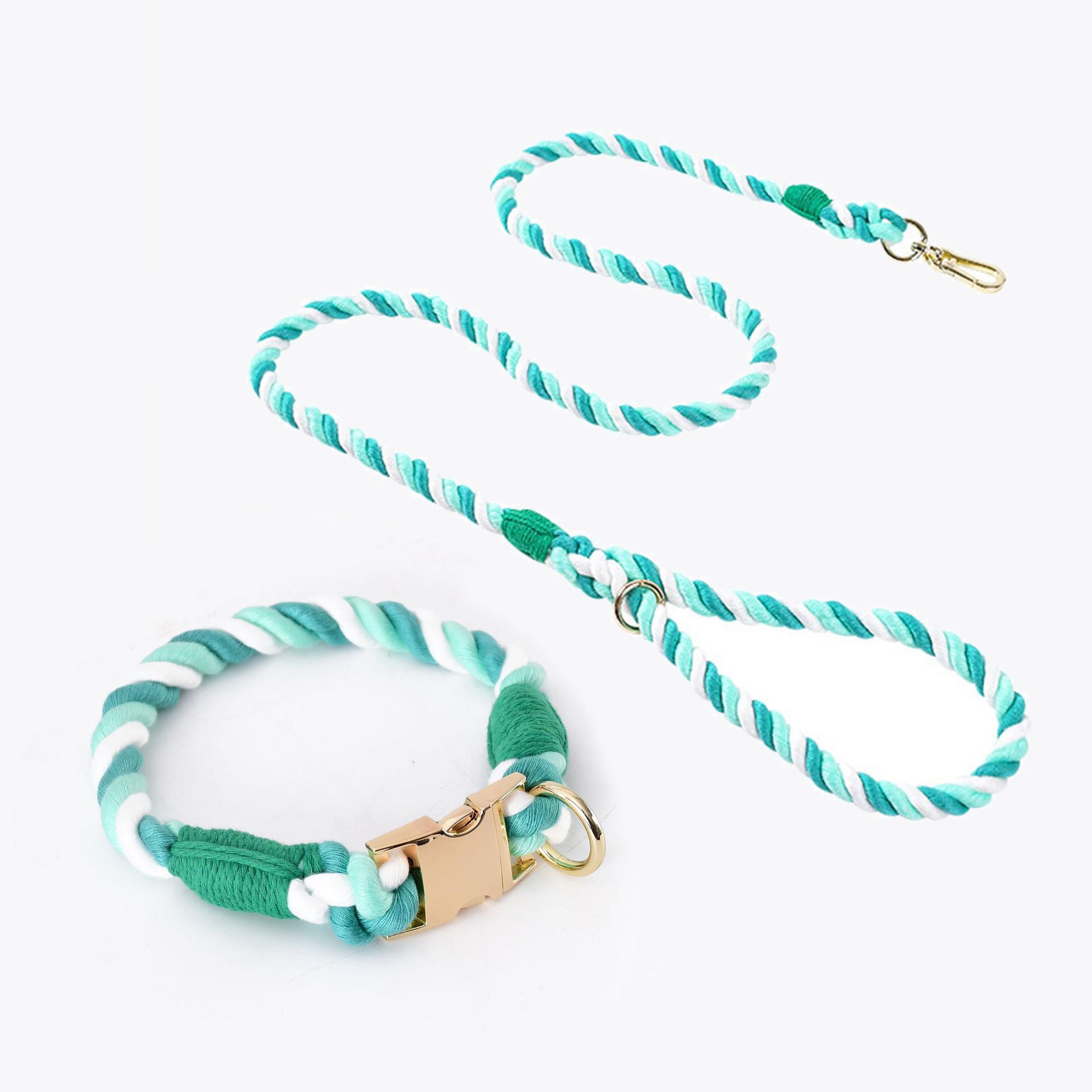 Hand-woven Cotton Nautical Knot Collar Dog Anti-Pull Leash Set