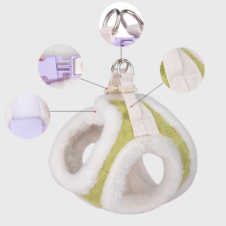 Imitation Rabbit Fur Corduroy Warm Pet Dog Harness Leash Set