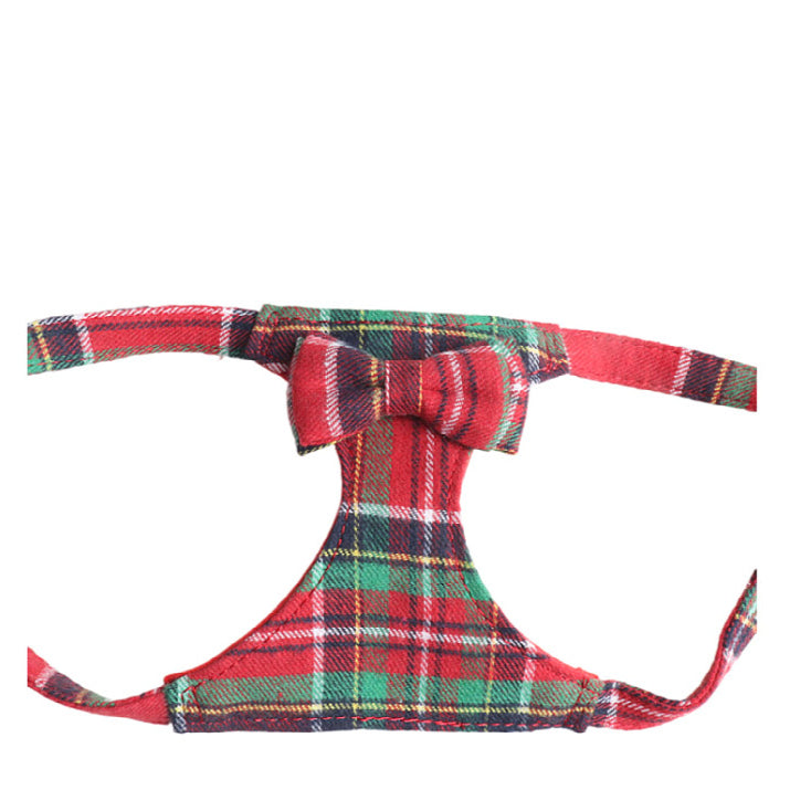 Christmas Red Green Plaid Pet Dog No Choking Harness Leash Set