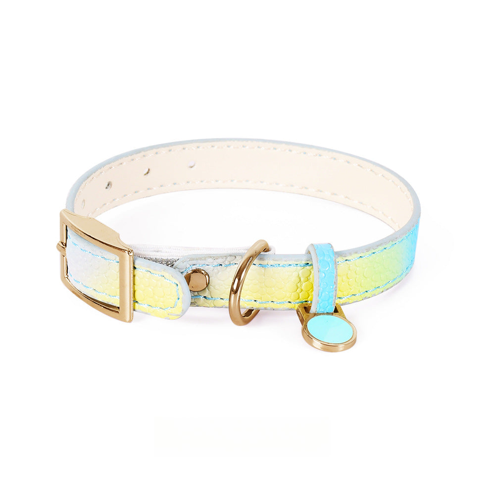 Gradient Waterproof Soft Leather No Choking Pet Harness Leash Collar