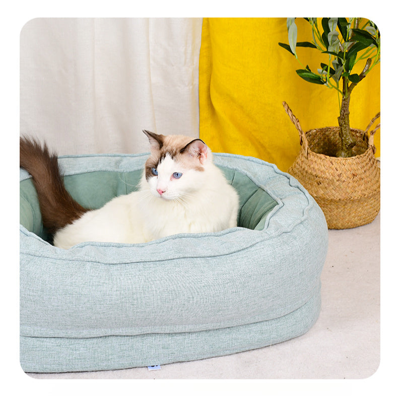 Universal Oval Cotton Linen Plush Removable Pet Pad Cats Bed