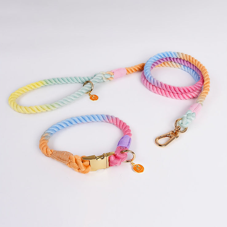 Hand-woven Cotton Nautical Knot Collar Dog Anti-Pull Leash Set