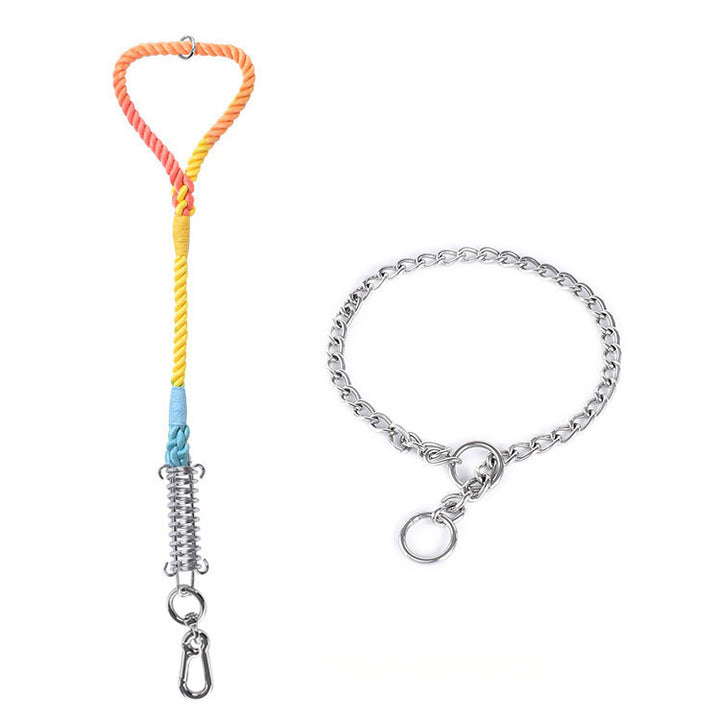 Close-fitting Short Anti-Pull Spring Leash Steel Chain Collar Set