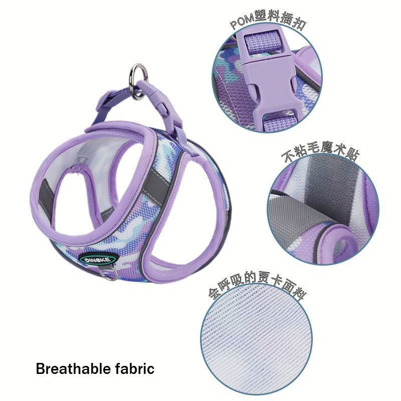 Camouflage Print Wearable Reflective Pet Dog Harness Leash Set