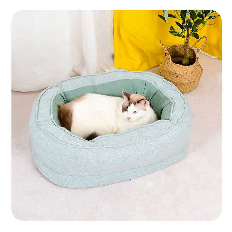 Universal Oval Cotton Linen Plush Removable Pet Pad Cats Bed
