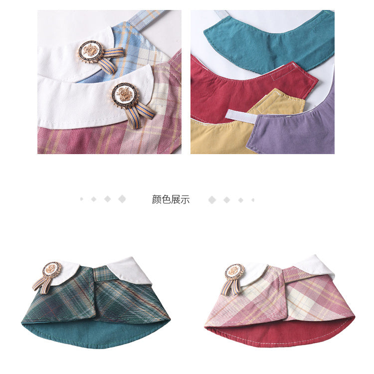 Classic Plaid Fabric Fake Collar Pet Dog Cat Saliva Bib Collar
