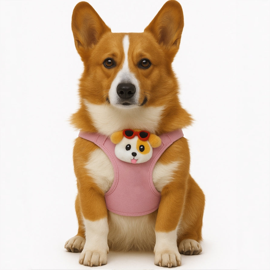 Cute Doll Denim Comfortable Pet Dog No Choking Harness Leash Set
