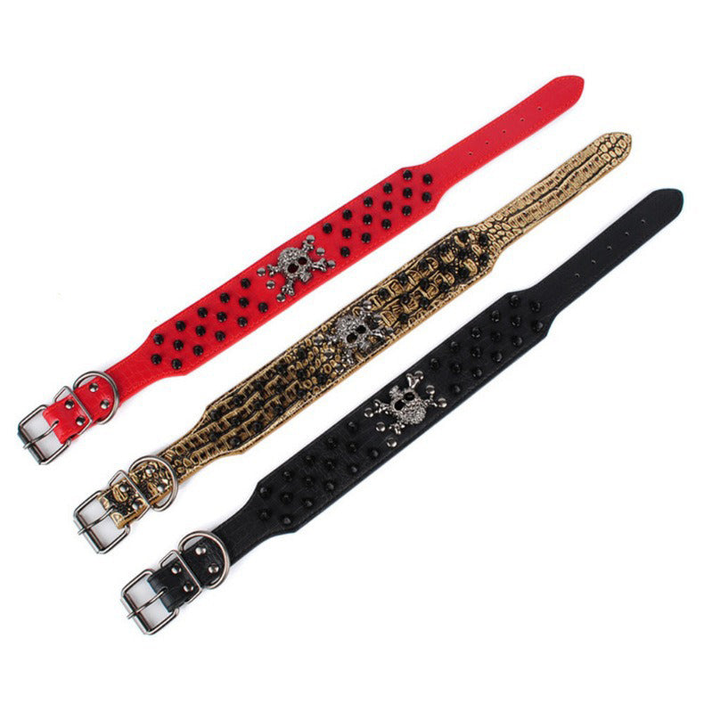 Rivets Skull Large Dog Adjustable Thick PU Leather Pet Collar