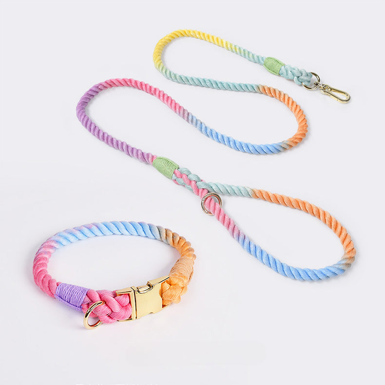 Hand-woven Cotton Nautical Knot Collar Dog Anti-Pull Leash Set
