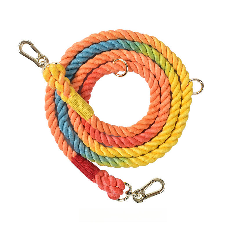 Woven Cotton Rope Multi-functional Pet Double Leash Waist Runing Leash