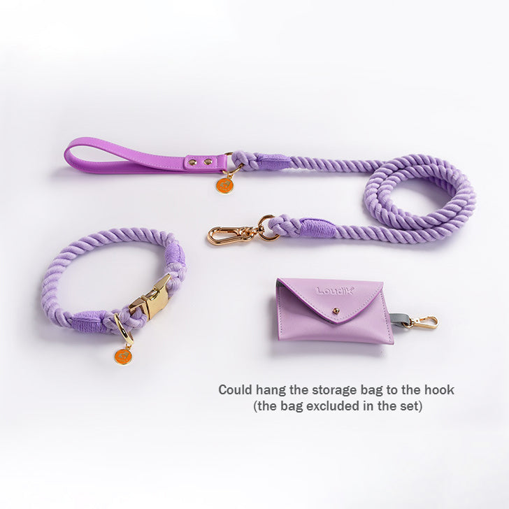 Hand-woven Cotton Nautical Knot Collar Dog Anti-Pull Leash Set