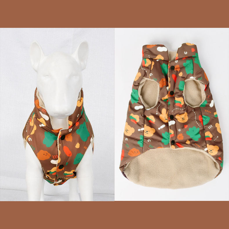Warm Flannel Bear Printed Windproof Pet Small Dog Clothes Apparel