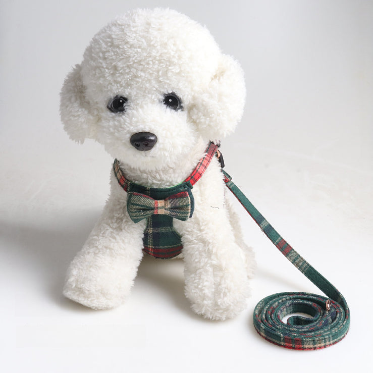 Christmas Red Green Plaid Pet Dog No Choking Harness Leash Set