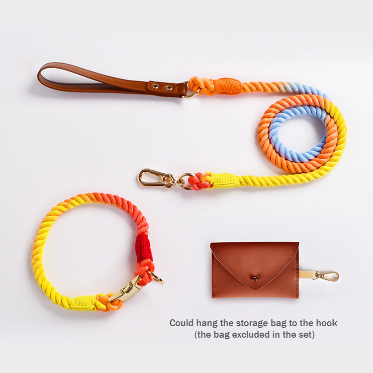 Hand-woven Cotton Nautical Knot Collar Dog Anti-Pull Leash Set
