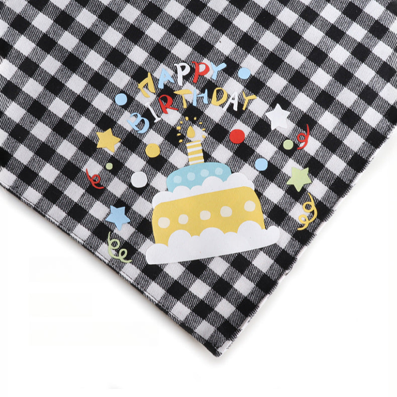 Plaid Pattern Birthday Double Side Triangle Towel Saliva Pet Bib