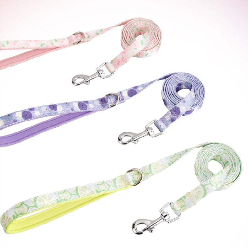 Printed Strap Breathable Reflective Pet Dog Harness Leash Set