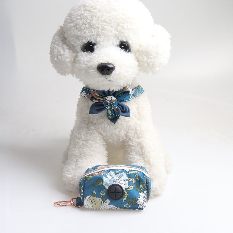 Floral Sunflower Pet Cat Dog Collar Leash Poop Bag Carrier Set