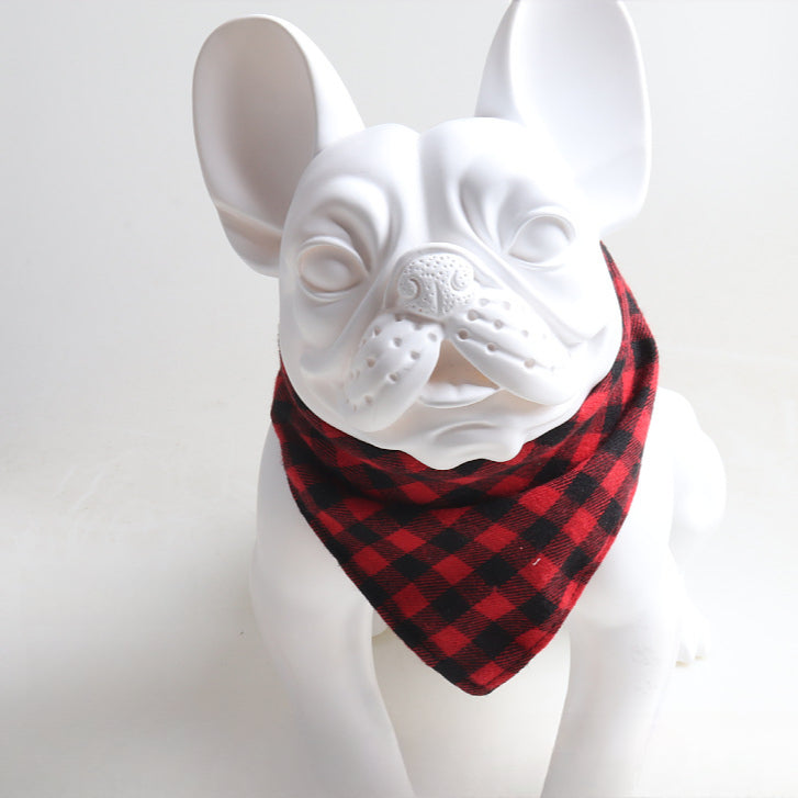 Christmas Plaid Double Side Triangle Towel Saliva Cotton Pet Bib