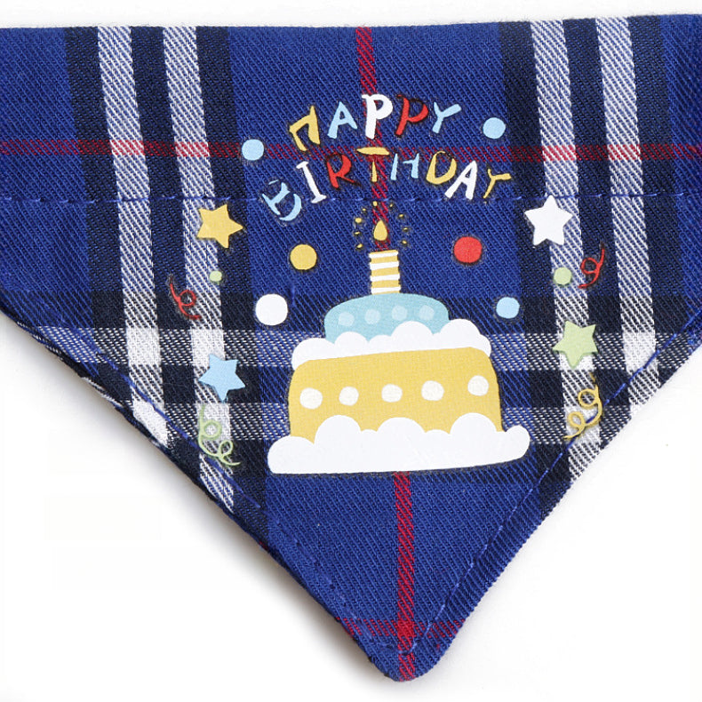 Plaid Pattern Birthday Triangle Towel Saliva Pet Bib Bow Collar