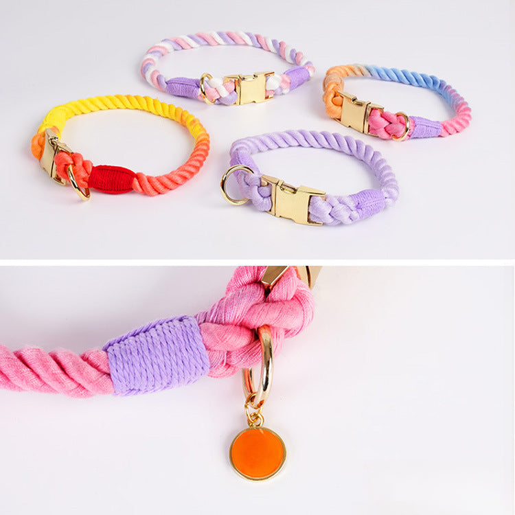 Hand-woven Cotton Nautical Knot Collar Dog Anti-Pull Leash Set