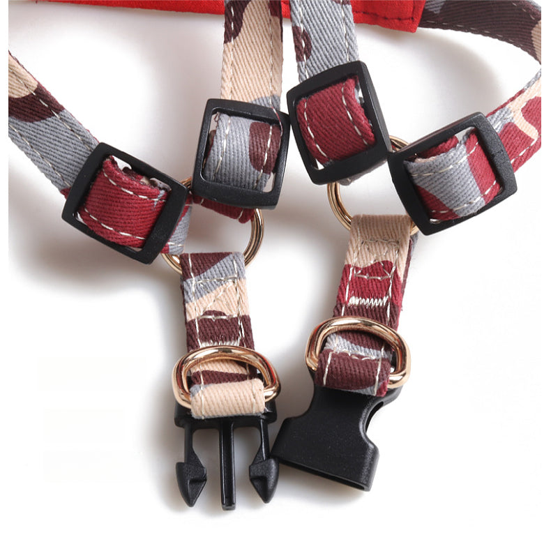 Camouflage Bow Fabric Leather Pet Dog No Choking Harness Leash Set