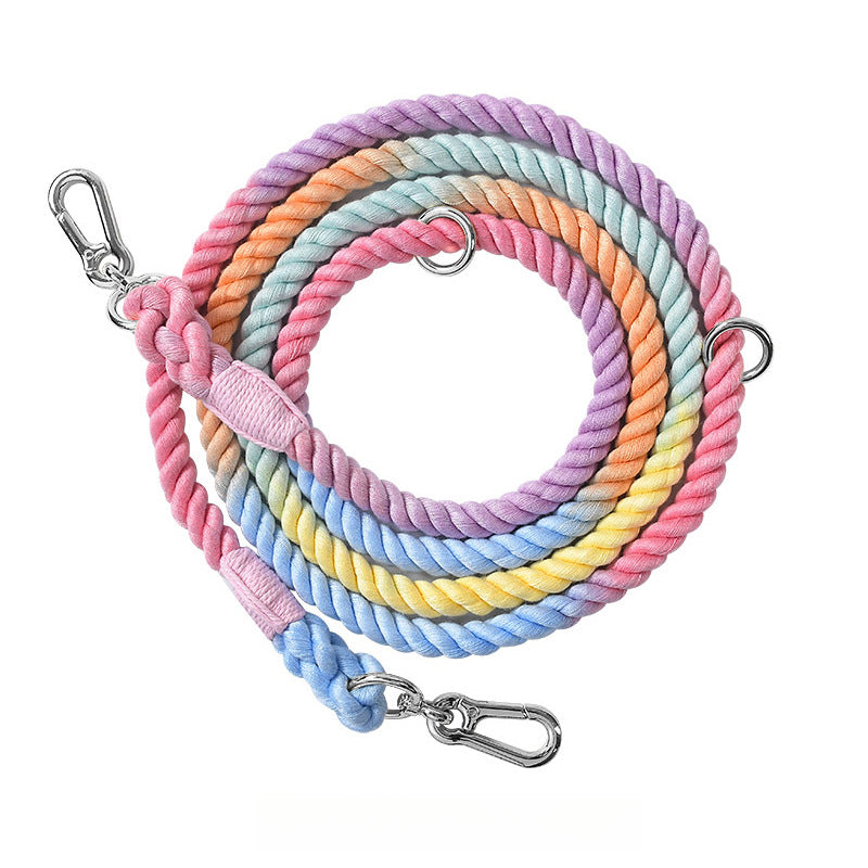 Woven Cotton Rope Multi-functional Pet Double Leash Waist Runing Leash
