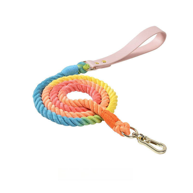 Hand Woven Colored Cotton Rope Large Dog Collar Anti-Pull Leash Set