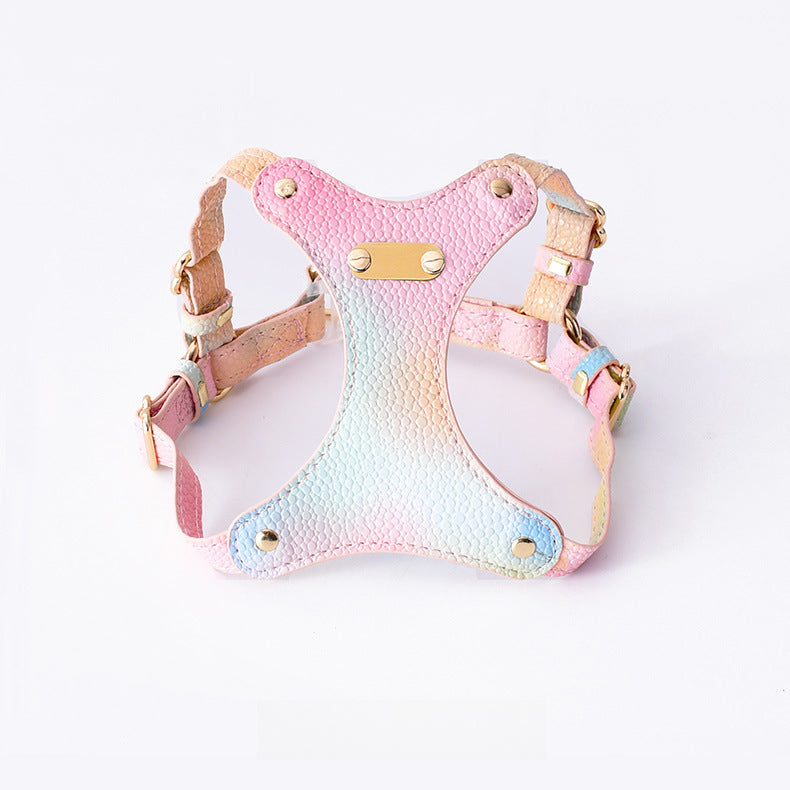Gradient Waterproof Soft Leather No Choking Pet Harness Leash Collar