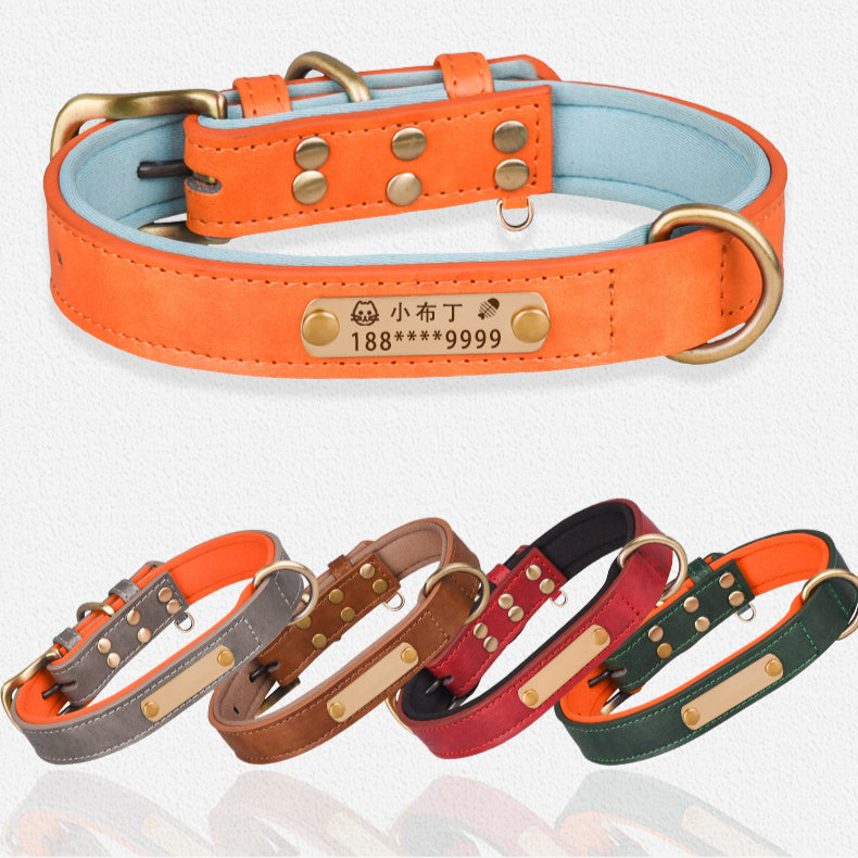 Double-layer PU Leather D-Ring Adjustable Belt Buckle Pet Collar