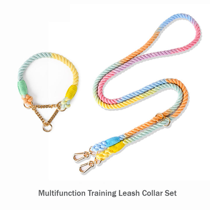 Woven Cotton Nautical Knot Pet Multifunction Training Leash Collar Set