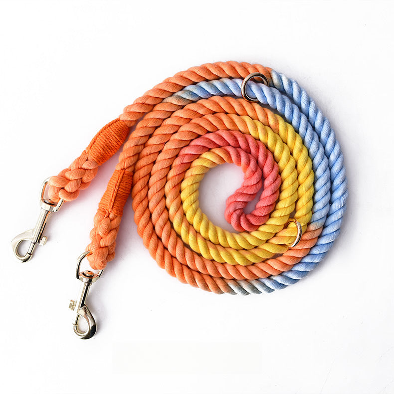 Woven Cotton Multi-functional Waist Pet Double Leash P-Type Collar