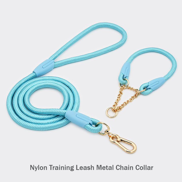 Multicolor Nylon Training Leash Large Dog Metal Chain Collar